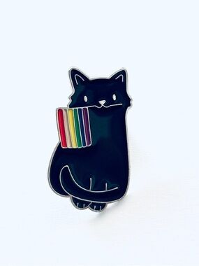 Black Cat Unisex Enamel Pin with Rainbow Flag, NWT